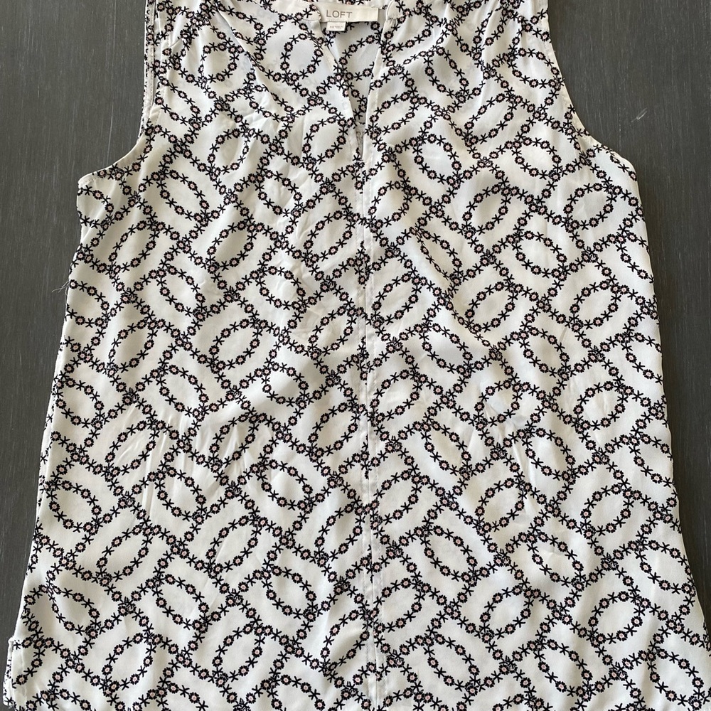 LOFT Black and White Patterned Blouse